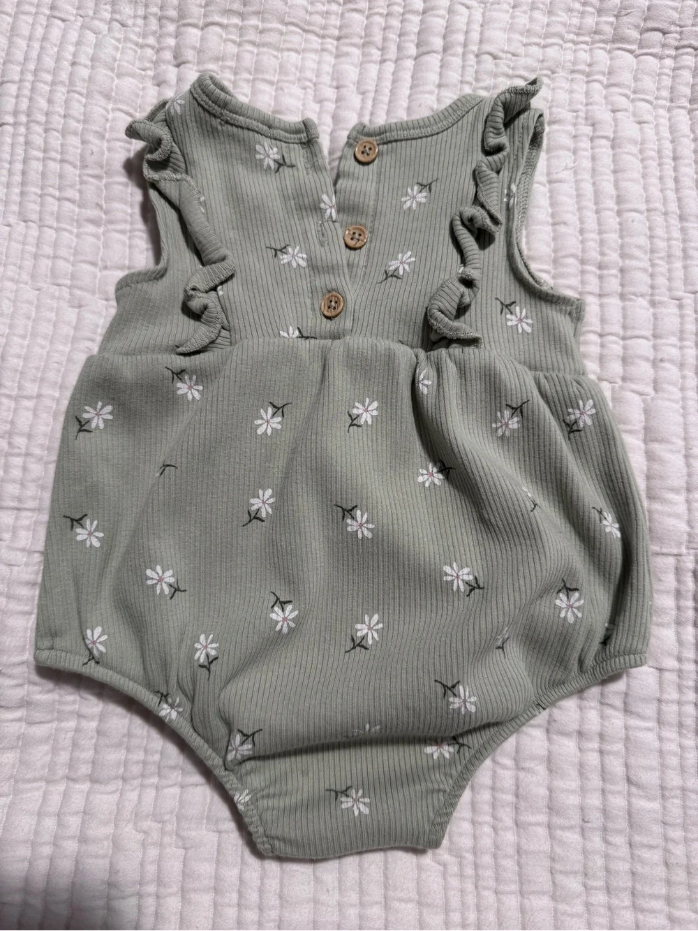 Petit Lem Baby Girl Sage Daisy One-Piece Romper 12m